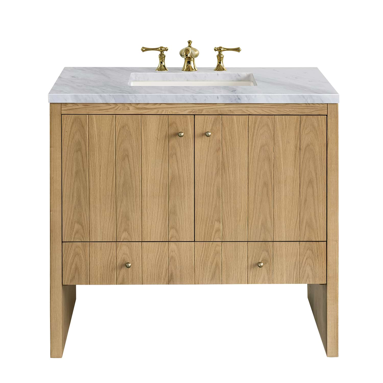 James Martin Vanities Hudson Light Natural Oak Brown 36" Single Vanity with Carrara Marble Top