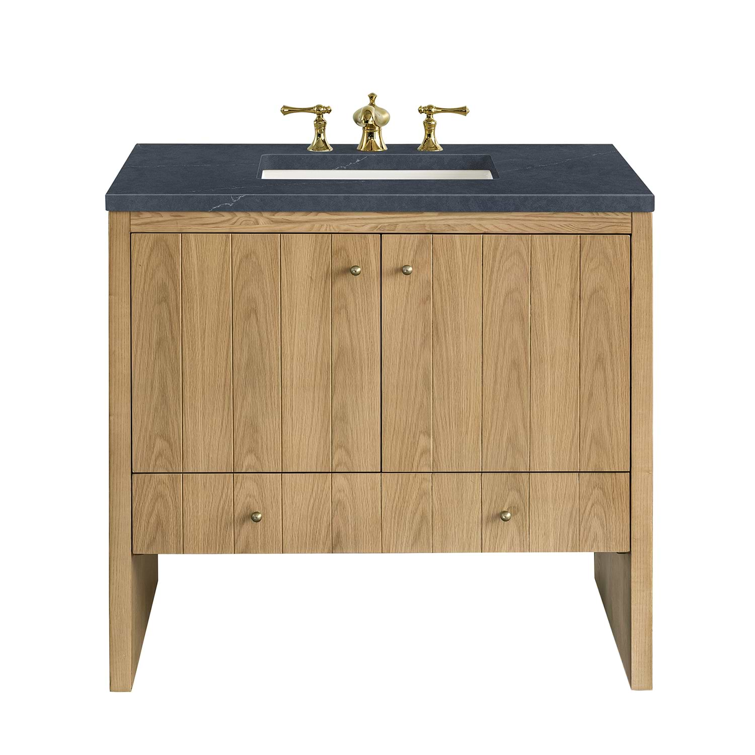 James Martin Vanities Hudson Light Natural Oak Brown 36" Single Vanity with Charcoal Soapstone Quartz Top