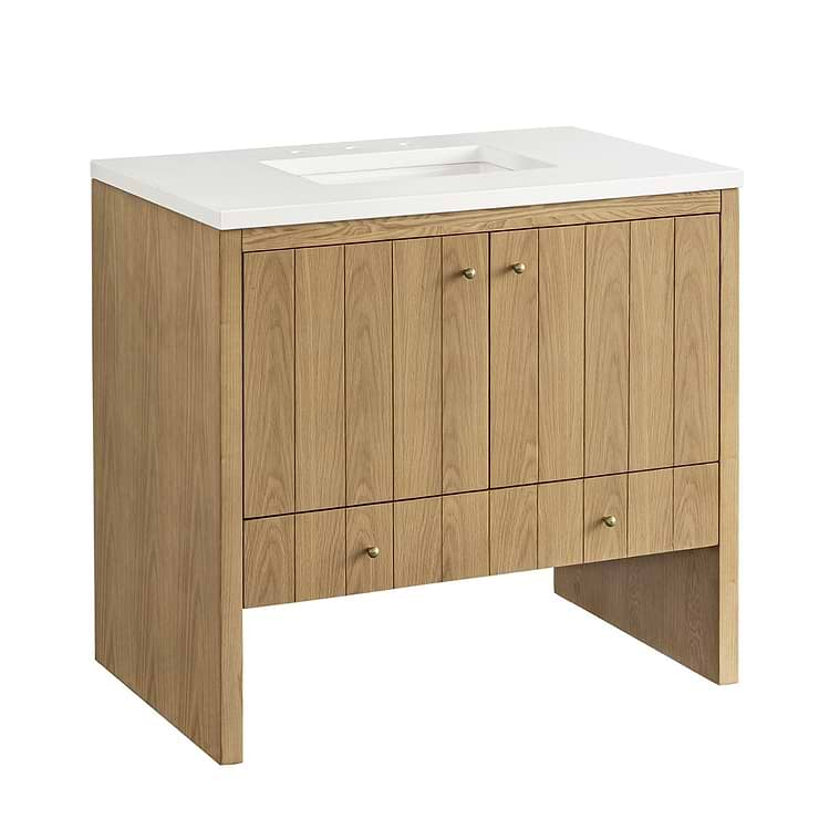 James Martin Vanities Hudson Light Natural Oak Brown 36"  Single Vanity with White Zeus Quartz Top