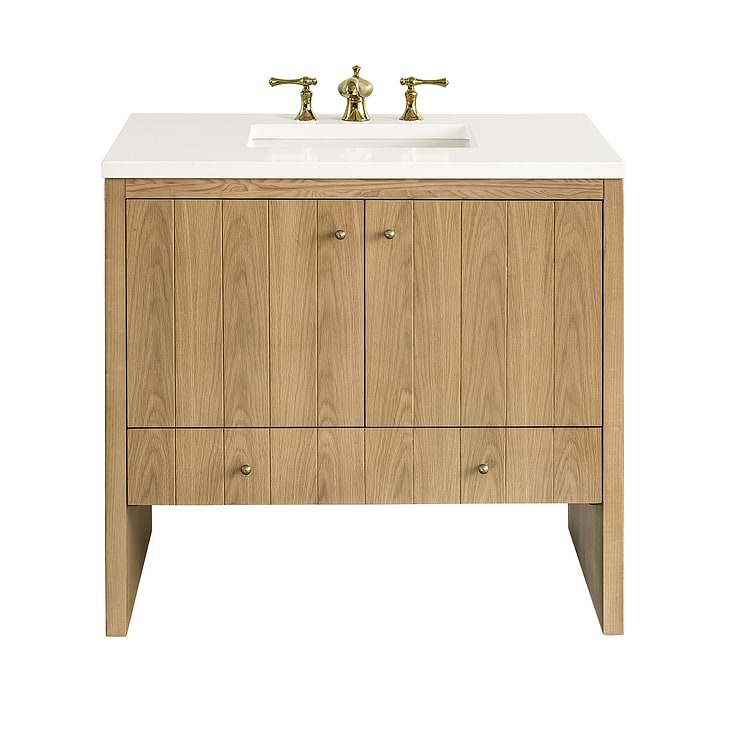 James Martin Vanities Hudson Light Natural Oak Brown 36"  Single Vanity with White Zeus Quartz Top