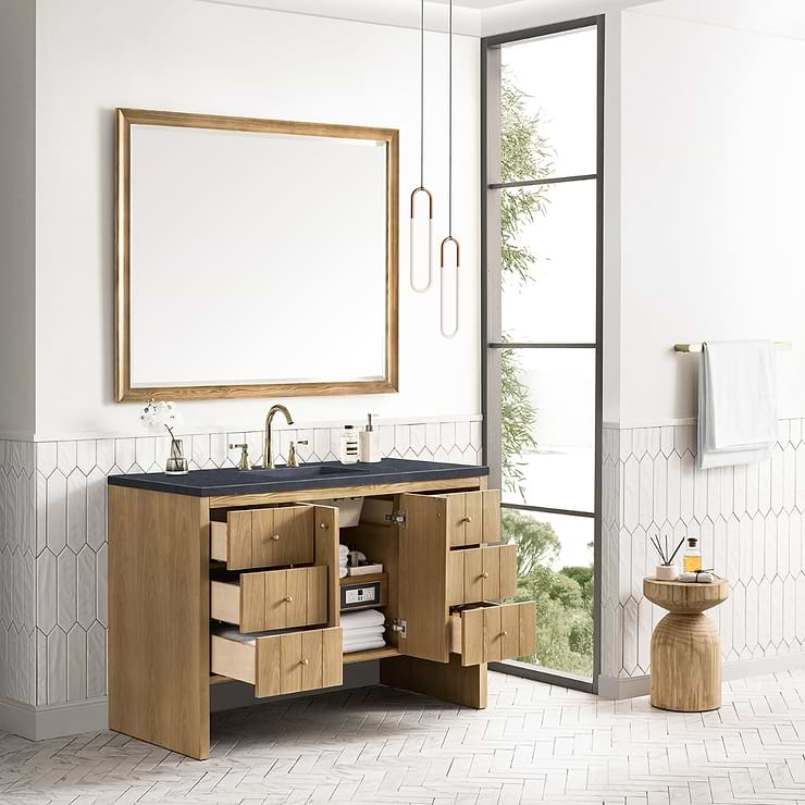 James Martin Vanities Hudson Light Natural Oak Brown 48"  Single Vanity with Charcoal Soapstone Quartz Top