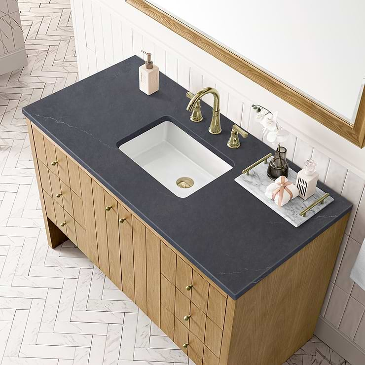 James Martin Vanities Hudson Light Natural Oak Brown 48"  Single Vanity with Charcoal Soapstone Quartz Top