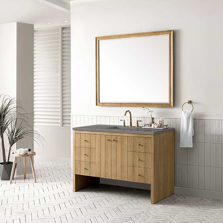 James Martin Vanities Hudson Light Natural Oak Brown 48" Single Vanity with Gray Expo Quartz Top