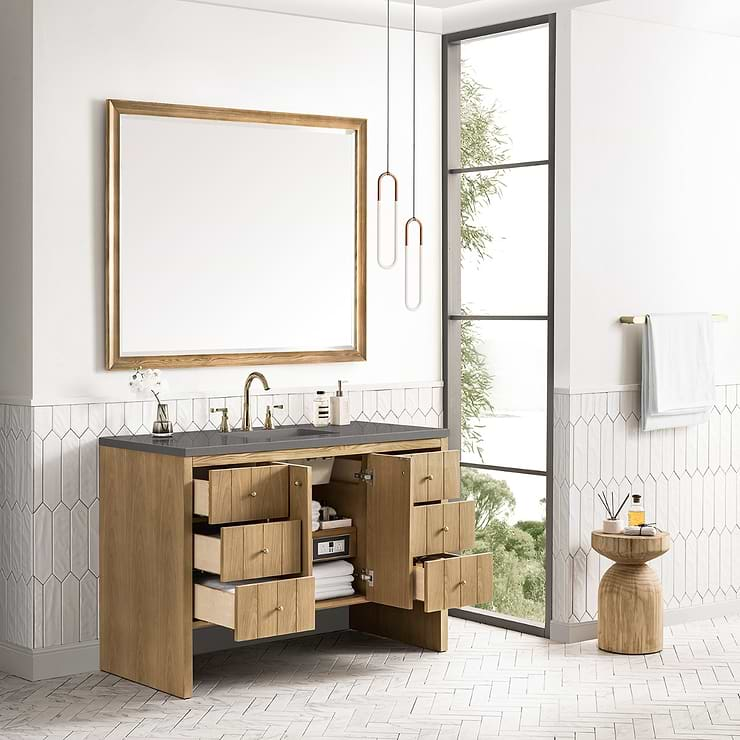 James Martin Vanities Hudson Light Natural Oak Brown 48" Single Vanity with Gray Expo Quartz Top