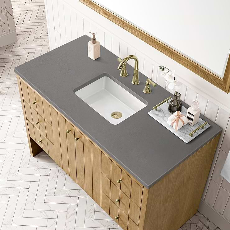 James Martin Vanities Hudson Light Natural Oak Brown 48" Single Vanity with Gray Expo Quartz Top