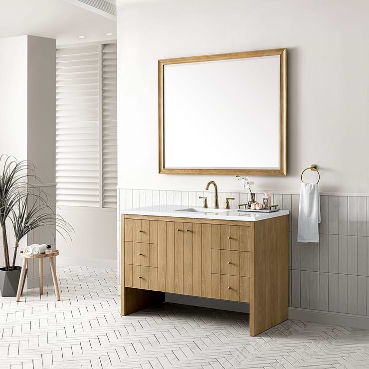 James Martin Vanities Hudson Light Natural Oak Brown 48"  Single Vanity with White Zeus Quartz Top