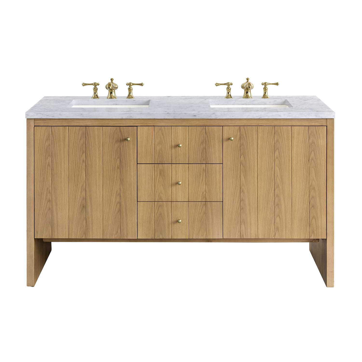 James Martin Vanities Hudson Light Natural Oak Brown 60"  Double Vanity with Carrara Marble Top