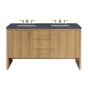 Hudson Oak Brown 60" Double Vanity with Charcoal Gray Quartz Counter by JMV