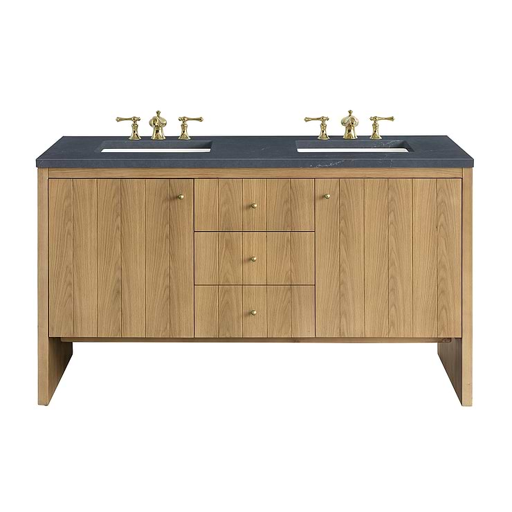 James Martin Vanities Hudson Light Natural Oak Brown 60"  Double Vanity with Charcoal Soapstone Quartz Top