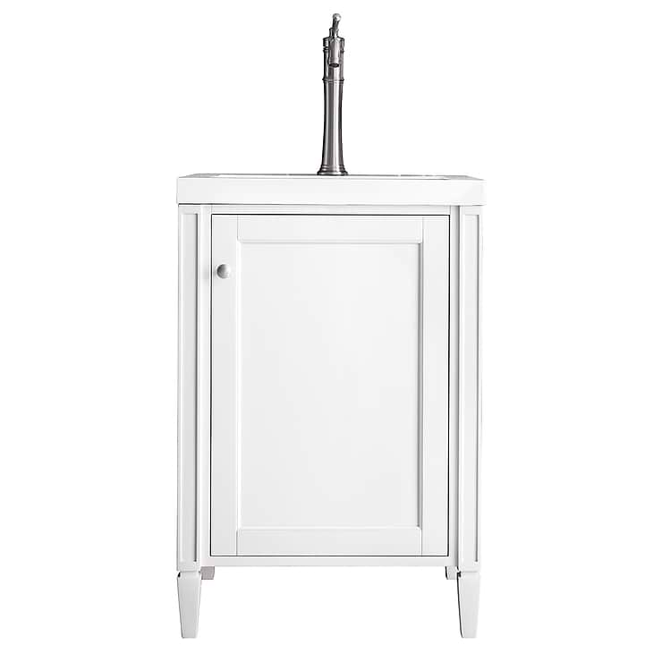 James Martin Vanities Britannia Glossy White 24" Single Vanity with White Solid Surface Top