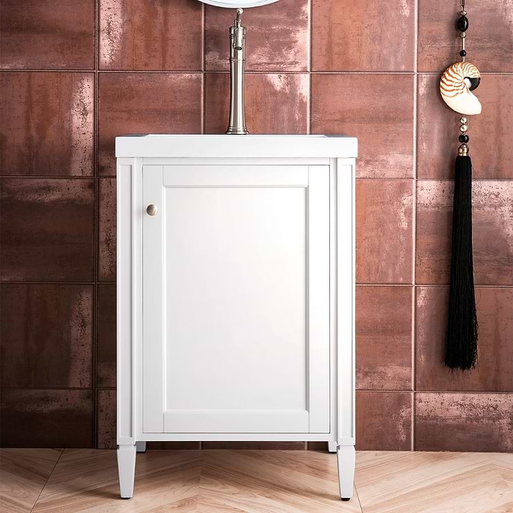 Britannia Glossy White 24" Single Vanity with White Solid Surface Top by JMV; in Wood; in Style Ideas Classic, Mid Century, Traditional; released 2024; new, trends