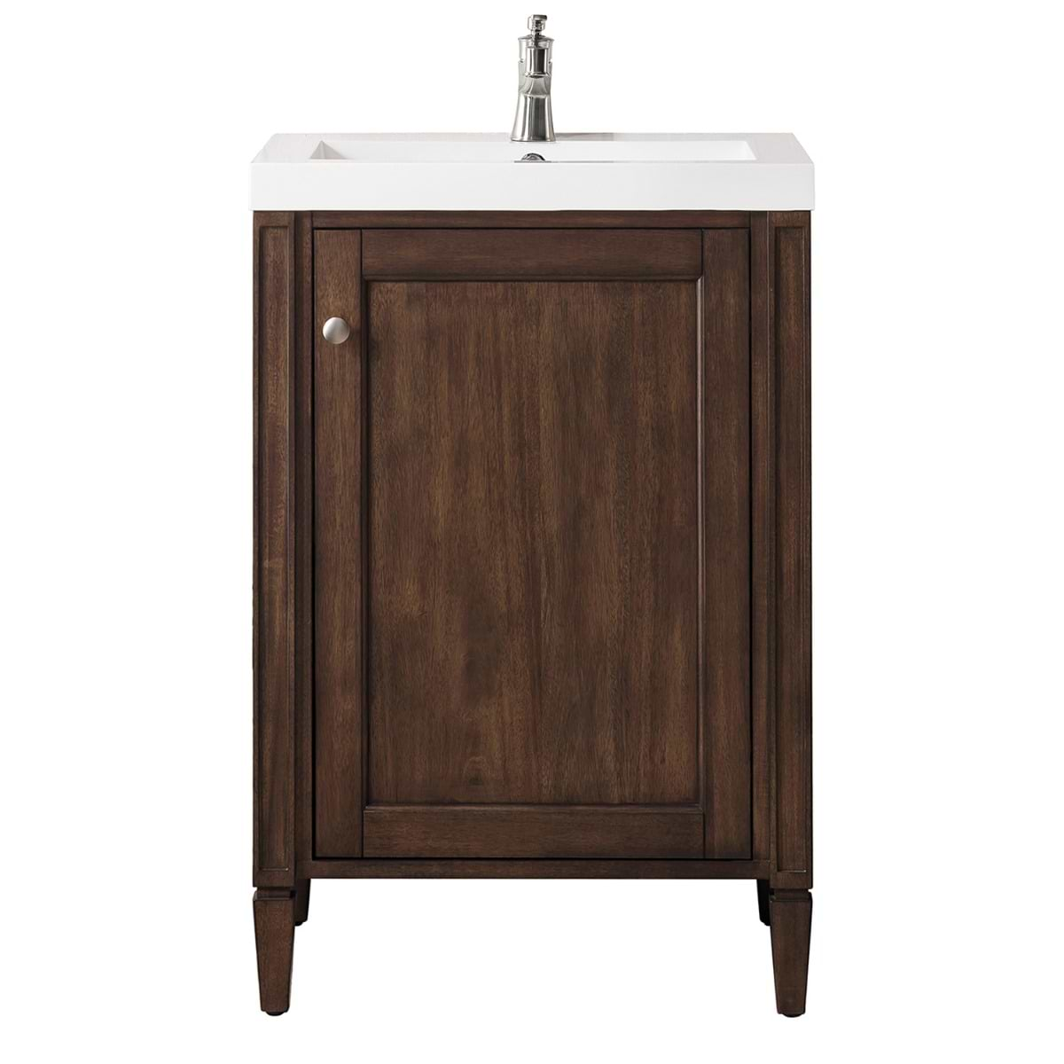 James Martin Vanities Britannia Mid-Century Acacia Brown 24" Single Vanity with White Solid Surface Top