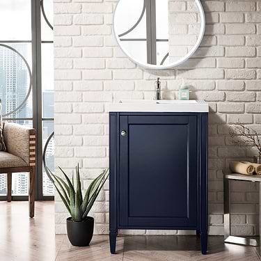 Britannia Navy Blue 24" Single Vanity with White Solid Surface Top by JMV