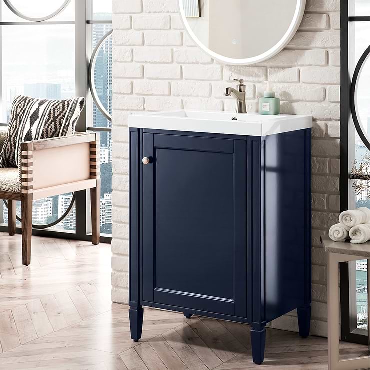 James Martin Vanities Britannia Navy Blue 24" Single Vanity with White Solid Surface Top