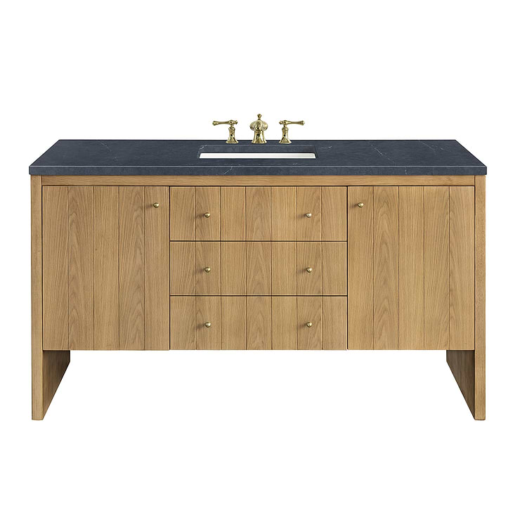 James Martin Vanities Hudson Light Natural Oak Brown 60"  Single Vanity with Charcoal Soapstone Quartz Top