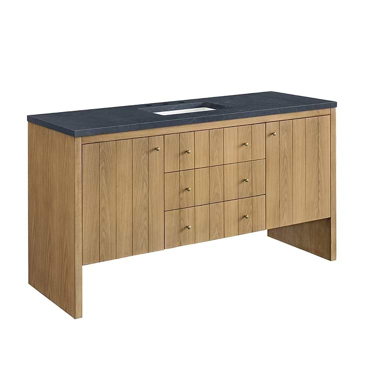 James Martin Vanities Hudson Light Natural Oak Brown 60"  Single Vanity with Charcoal Soapstone Quartz Top