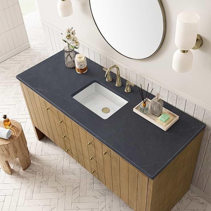 James Martin Vanities Hudson Light Natural Oak Brown 60"  Single Vanity with Charcoal Soapstone Quartz Top