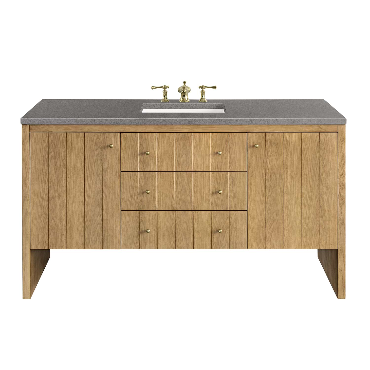 James Martin Vanities Hudson Light Natural Oak Brown 60"  Single Vanity with Gray Expo Quartz Top