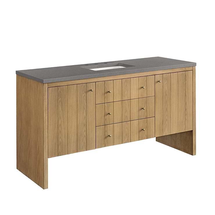 James Martin Vanities Hudson Light Natural Oak Brown 60"  Single Vanity with Gray Expo Quartz Top