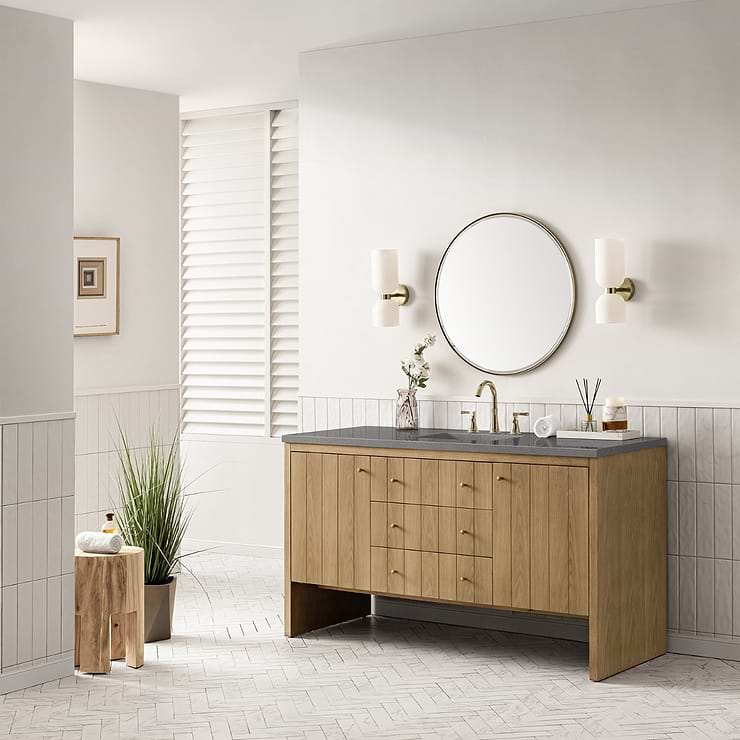 James Martin Vanities Hudson Light Natural Oak Brown 60"  Single Vanity with Gray Expo Quartz Top