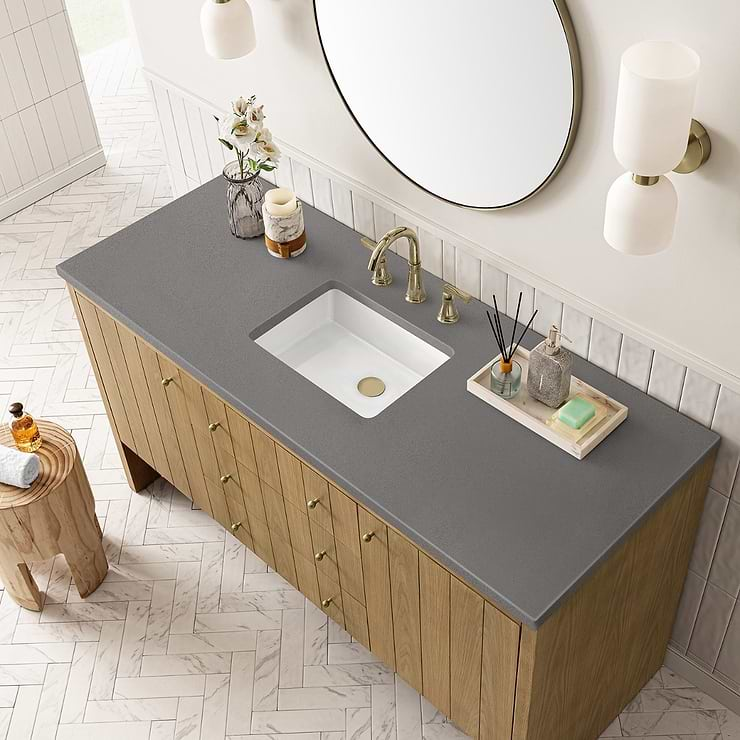 James Martin Vanities Hudson Light Natural Oak Brown 60"  Single Vanity with Gray Expo Quartz Top