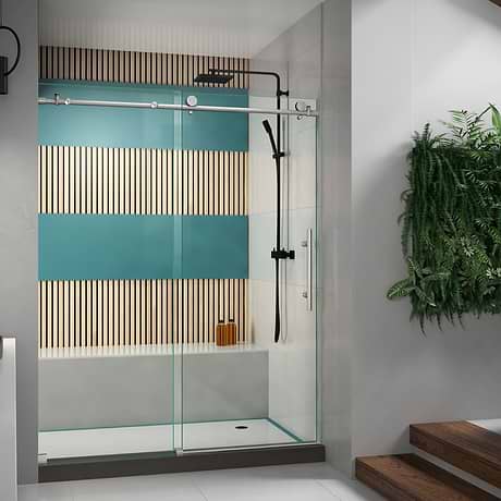 Enigma-X 60x76 Reversible Sliding Shower Alcove Door with Clear Glass in Brushed Stainless Steel by DreamLine