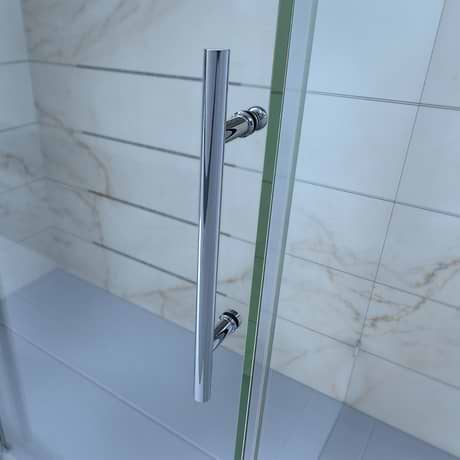 Enigma-X 48x34x76 Reversible Sliding Enclosure Shower Door with Clear Glass in Polished Stainless Steel by DreamLine