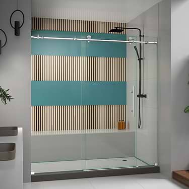 DreamLine Enigma-X 72x76 Reversible Sliding Shower Alcove Door with Clear Glass in Brushed Stainless Steel