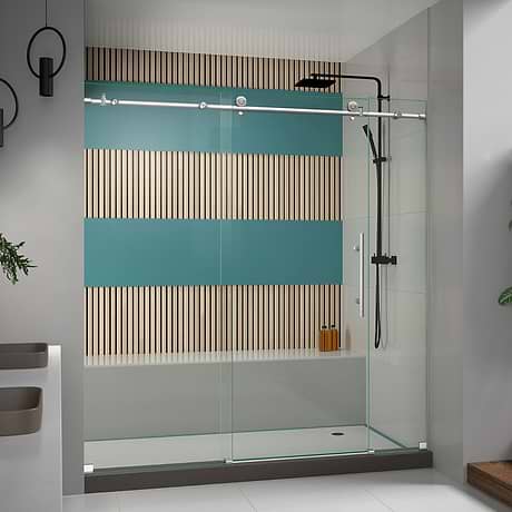 Enigma-X 72x76 Reversible Sliding Shower Alcove Door with Clear Glass in Brushed Stainless Steel by DreamLine