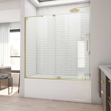 DreamLine Mirage-X 60x58 Right Sliding Bathtub Door with Clear Glass in Brushed Gold