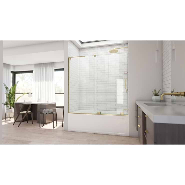 DreamLine Mirage-X 60x58 Right Sliding Bathtub Door with Clear Glass in Brushed Gold