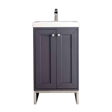James Martin Vanities Chianti Mineral Gray 20" Single Vanity with Brushed Nickel Hardware and White Counter