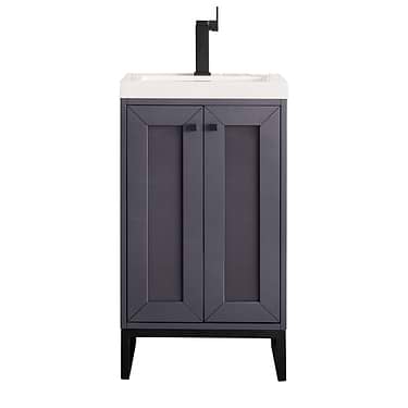 James Martin Vanities Chianti Mineral Gray 20" Single Vanity with Black Hardware and White Counter