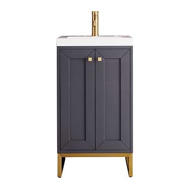 James Martin Vanities Chianti Mineral Gray 20" Single Vanity with Gold Hardware and White Counter