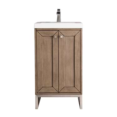 Chianti Whitewashed Walnut 20" Single Vanity with Brushed Nickel Hardware and White Top by JMV