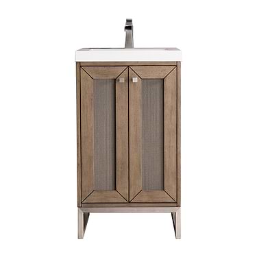 Chianti Whitewashed Walnut 20" Single Vanity with Brushed Nickel Hardware and White Top by JMV
