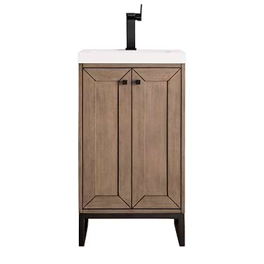 Chianti Whitewashed Walnut 20" Single Vanity with Black Hardware and White Top by JMV