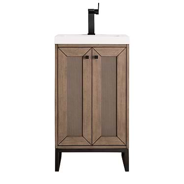 Chianti Whitewashed Walnut 20" Single Vanity with Black Hardware and White Top by JMV