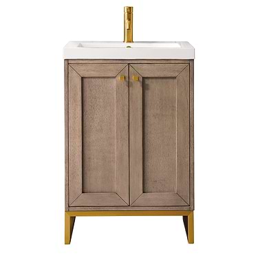 Chianti Whitewashed Walnut 20" Single Vanity with Gold Hardware and White Top by JMV