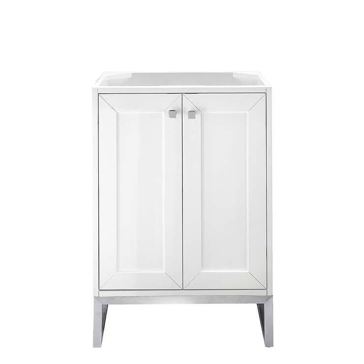 Chianti Glossy White 24" Single Vanity with Brushed Nickel Hardware without Top by JMV; in Glossy White Wood; in Style Ideas Classic, Contemporary, Craftsman, Modern; released 2024; new, trends