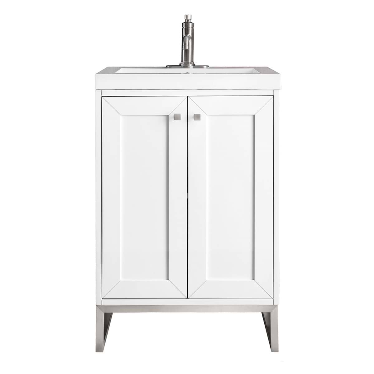 James Martin Vanities Chianti Glossy White 24" Single Vanity with Brushed Nickel Hardware and White Counter