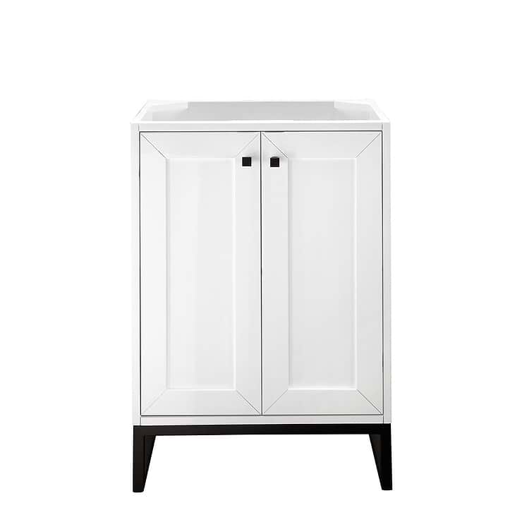 Chianti Glossy White 24" Single Vanity with Black Hardware without Top by JMV; in Glossy White Wood; in Style Ideas Classic, Contemporary, Craftsman, Modern; released 2024; new, trends