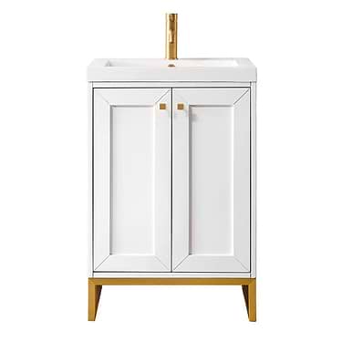 Chianti Glossy White 24" Single Vanity with Gold Hardware and White Top by JMV