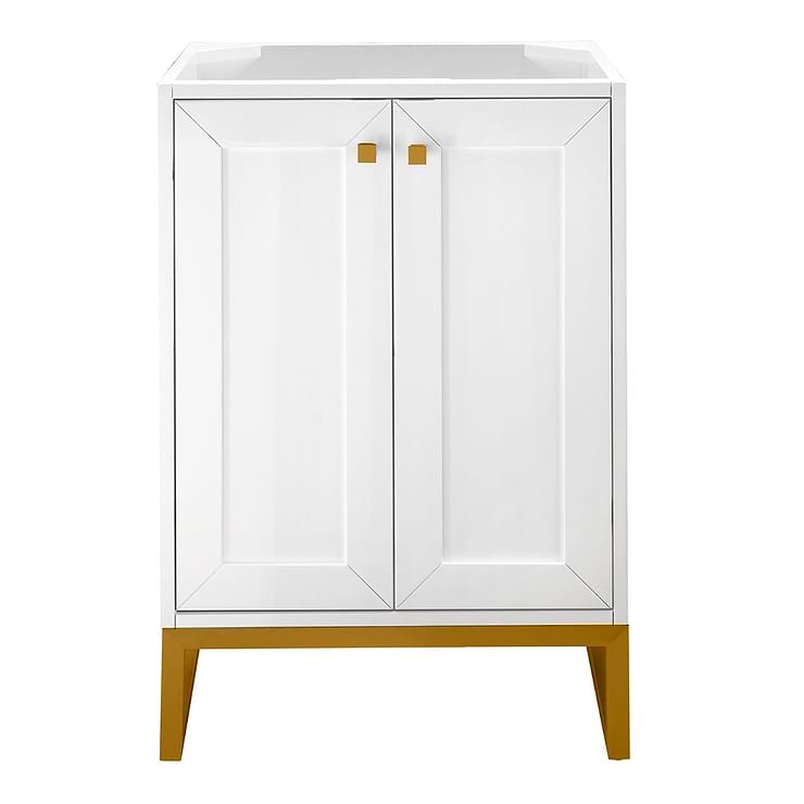 James Martin Vanities Chianti Glossy White 24" Single Vanity with Gold Hardware and White Counter