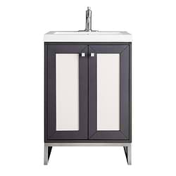 James Martin Vanities Chianti Mineral Gray 24" Single Vanity with Brushed Nickel Hardware and White Counter