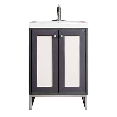 Chianti Mineral Gray 24" Single Vanity with Brushed Nickel Hardware and White Top by JMV