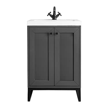 Chianti Mineral Gray 24" Single Vanity with Black Hardware and White Top by JMV