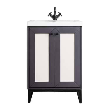 Chianti Mineral Gray 24" Single Vanity with Black Hardware and White Top by JMV