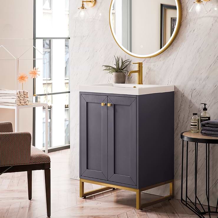 James Martin Vanities Chianti 24" Mineral Gray Vanity with Gold
