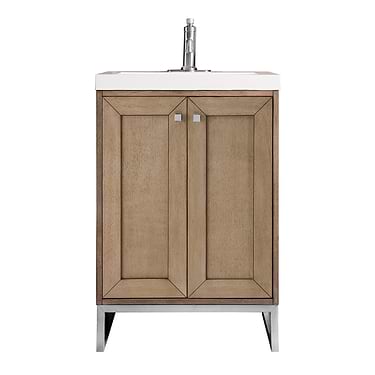 Chianti Whitewashed Walnut 24" Single Vanity with Brushed Nickel Hardware and White Top by JMV